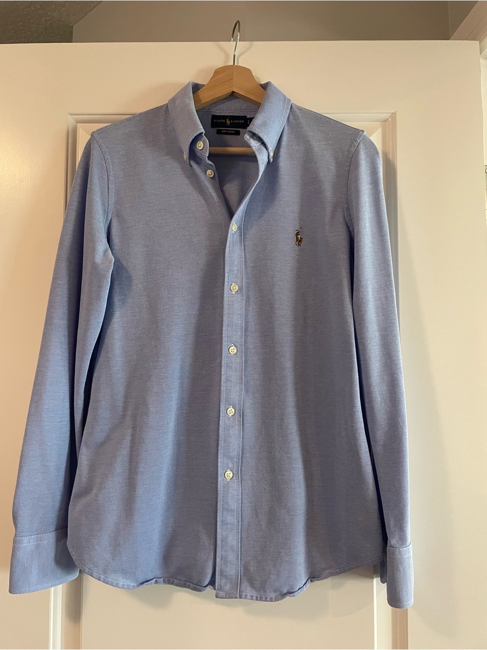 Polo Ralph Lauren Men's Knit Cotton Oxford Shirt - Harbor Blue Slim Fit M/S